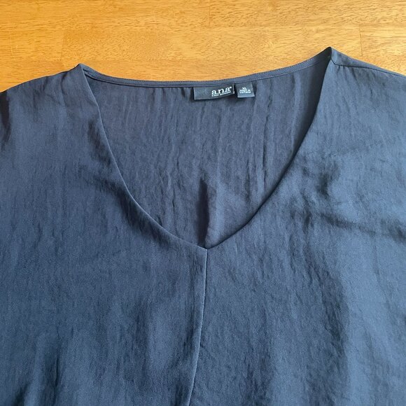 Size XL a.n.a. black short sleeved top with faux wrap front and synched back - Picture 9 of 14